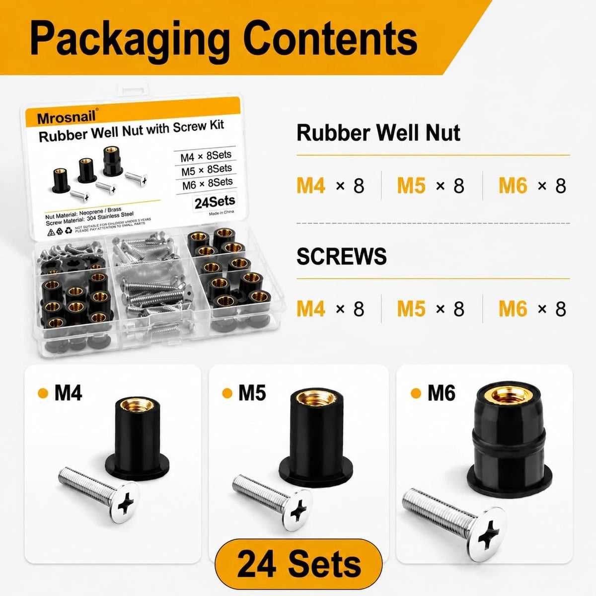 24Pcs Neoprene Well Nuts Kit for Automotive Applications (Universal)