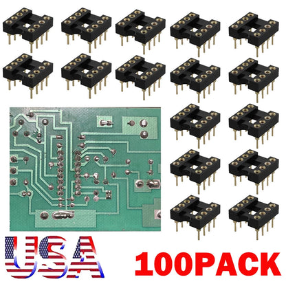 100PC 8 Pin DIP SIP Round IC Socket Adaptor Solder Type Gold Plated