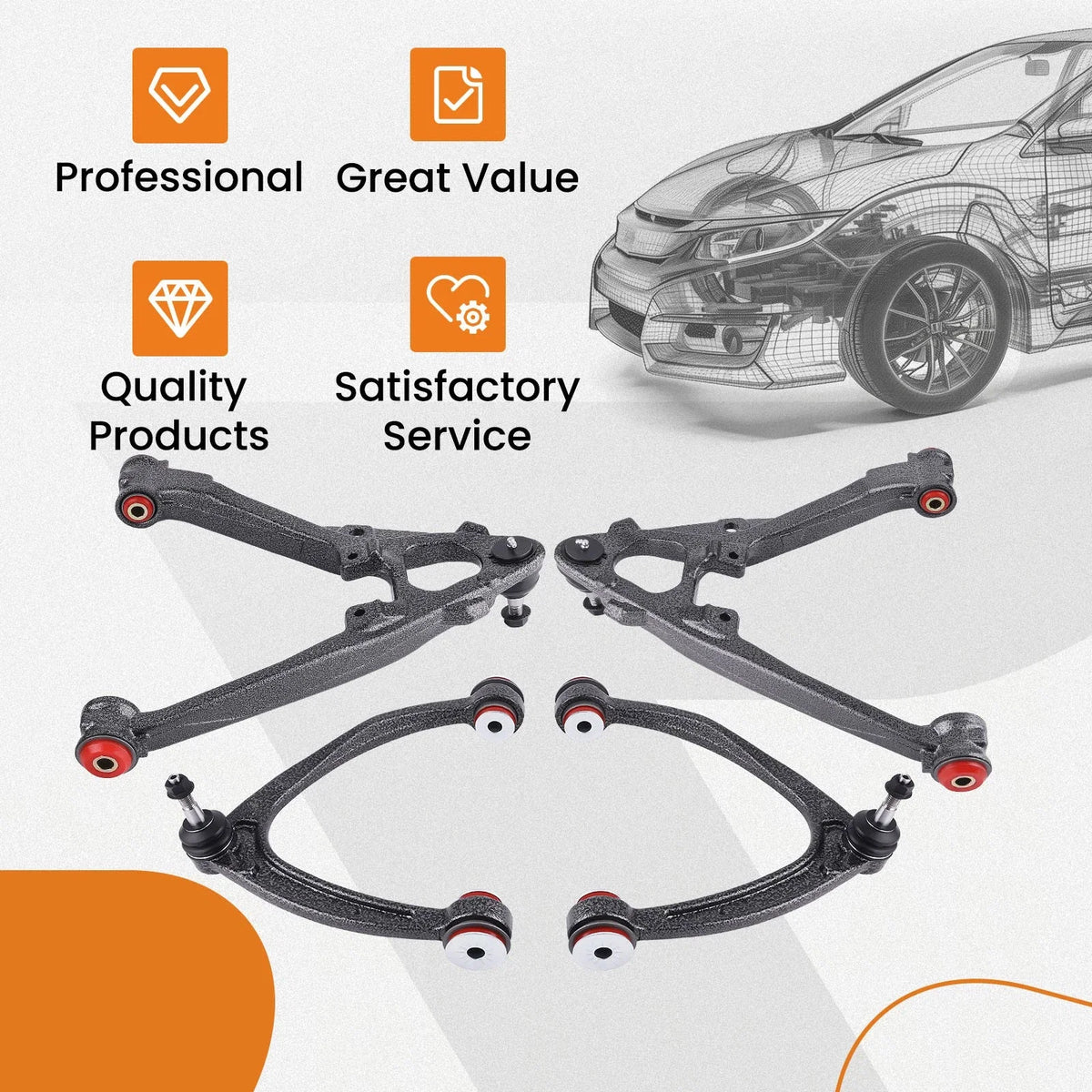 Set of 4 Front Upper Lower Control Arms w/PU Bushing for Silverado Sierra 1500 (2007–2013)