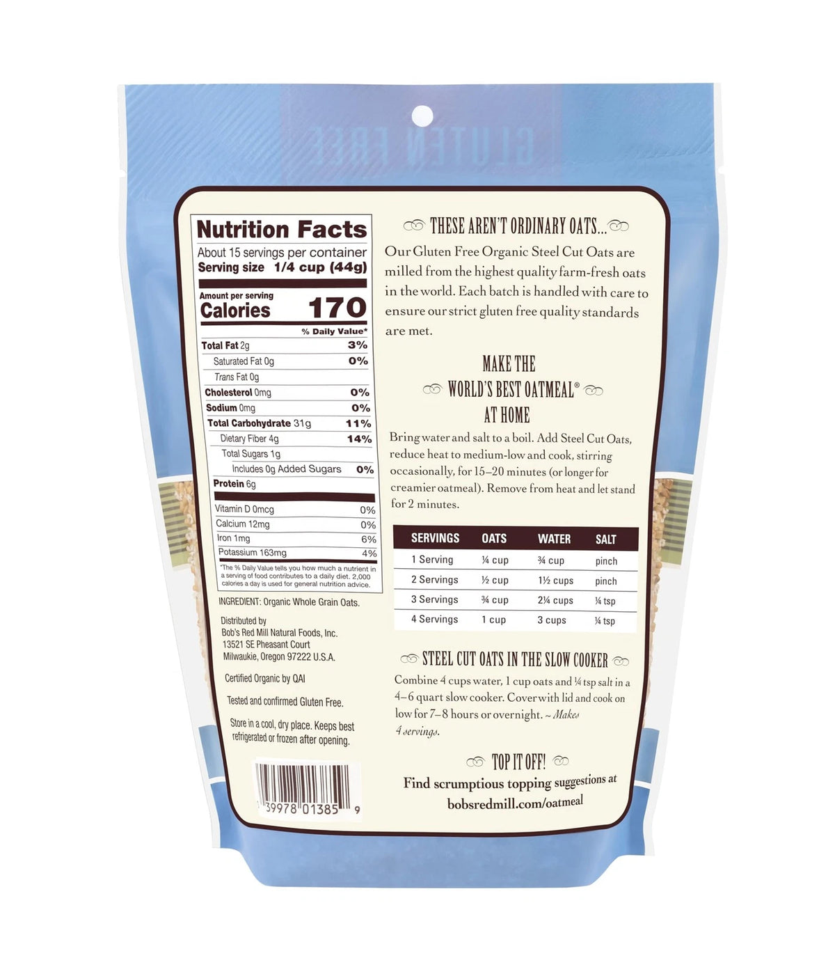 Set of 4 Gluten Free Organic Steel Cut Oats 24oz