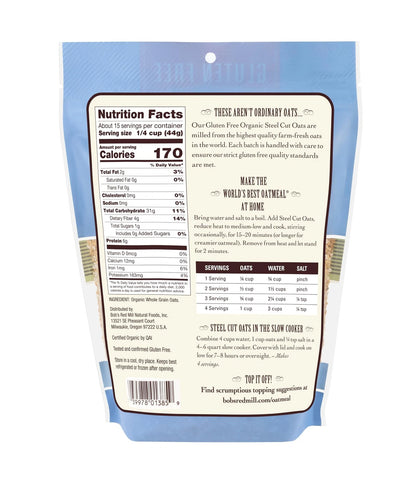 Set of 4 Gluten Free Organic Steel Cut Oats 24oz
