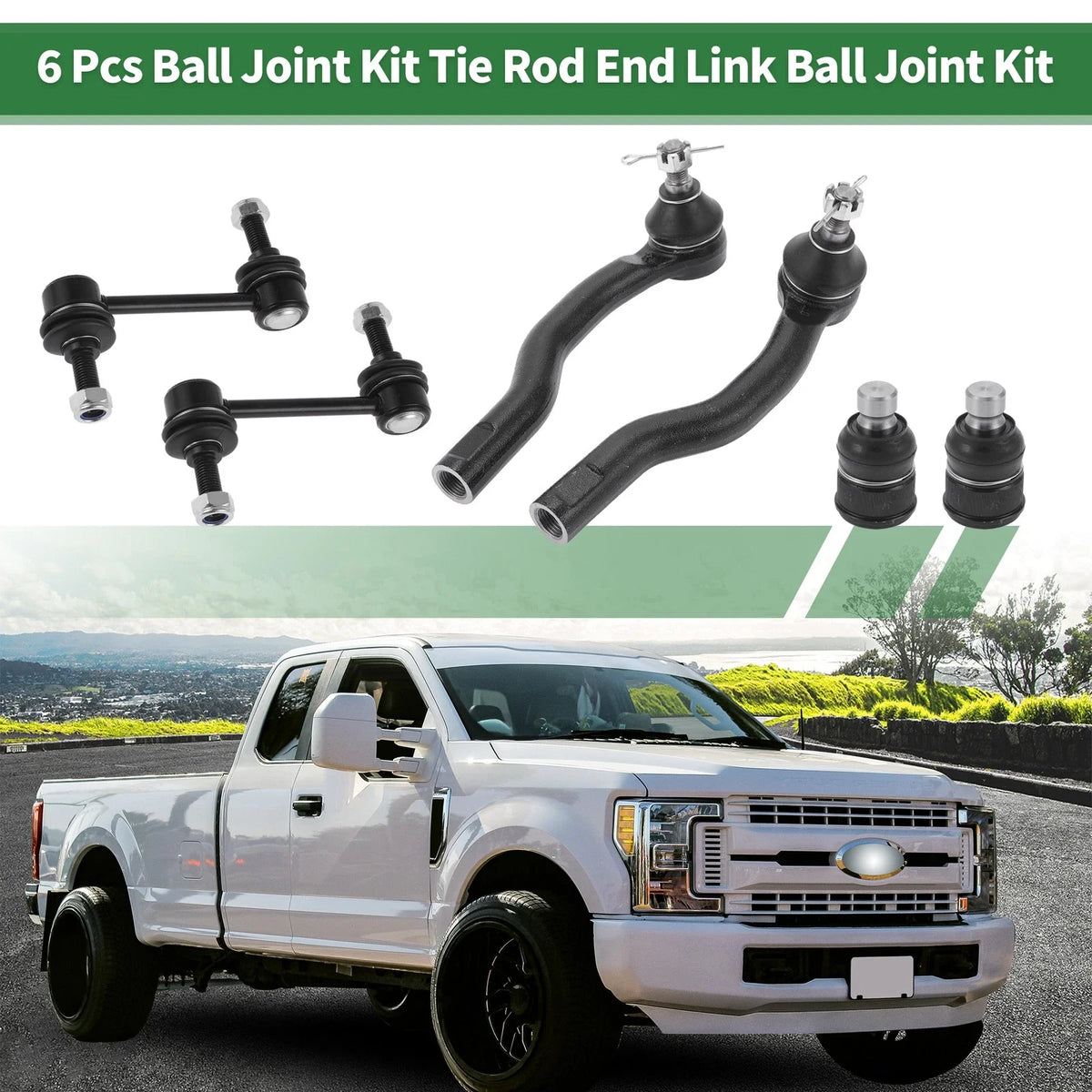6 Pcs Front Suspension Kit Tie Rod Ends Sway Bar Link for Ford Edge (2007–2014)