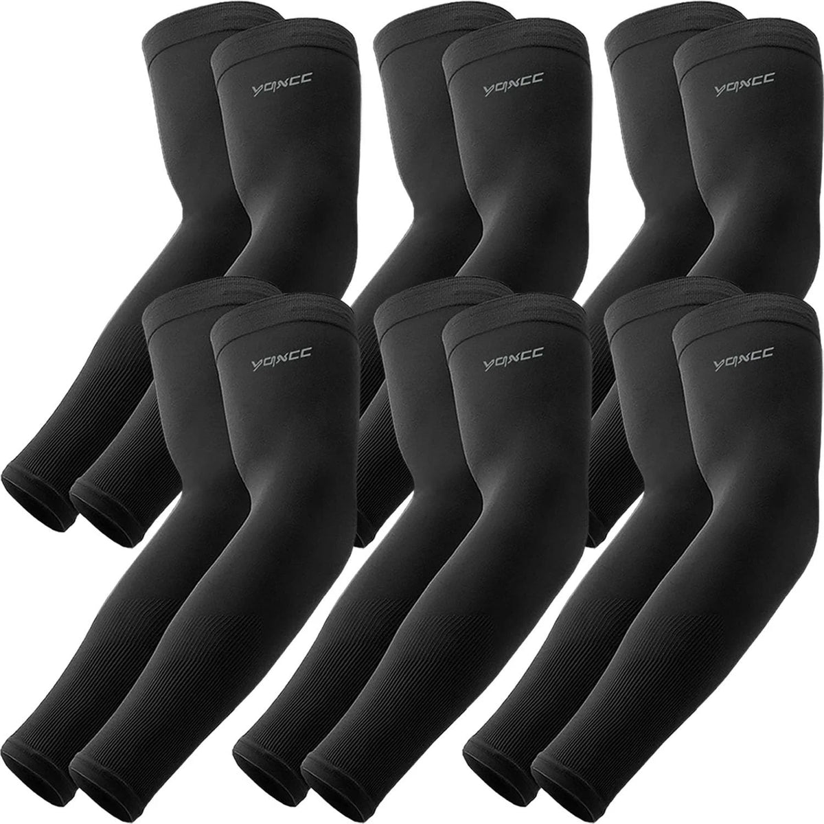 6 Pairs Arm Sleeves for Men Women | UPF 50, Black