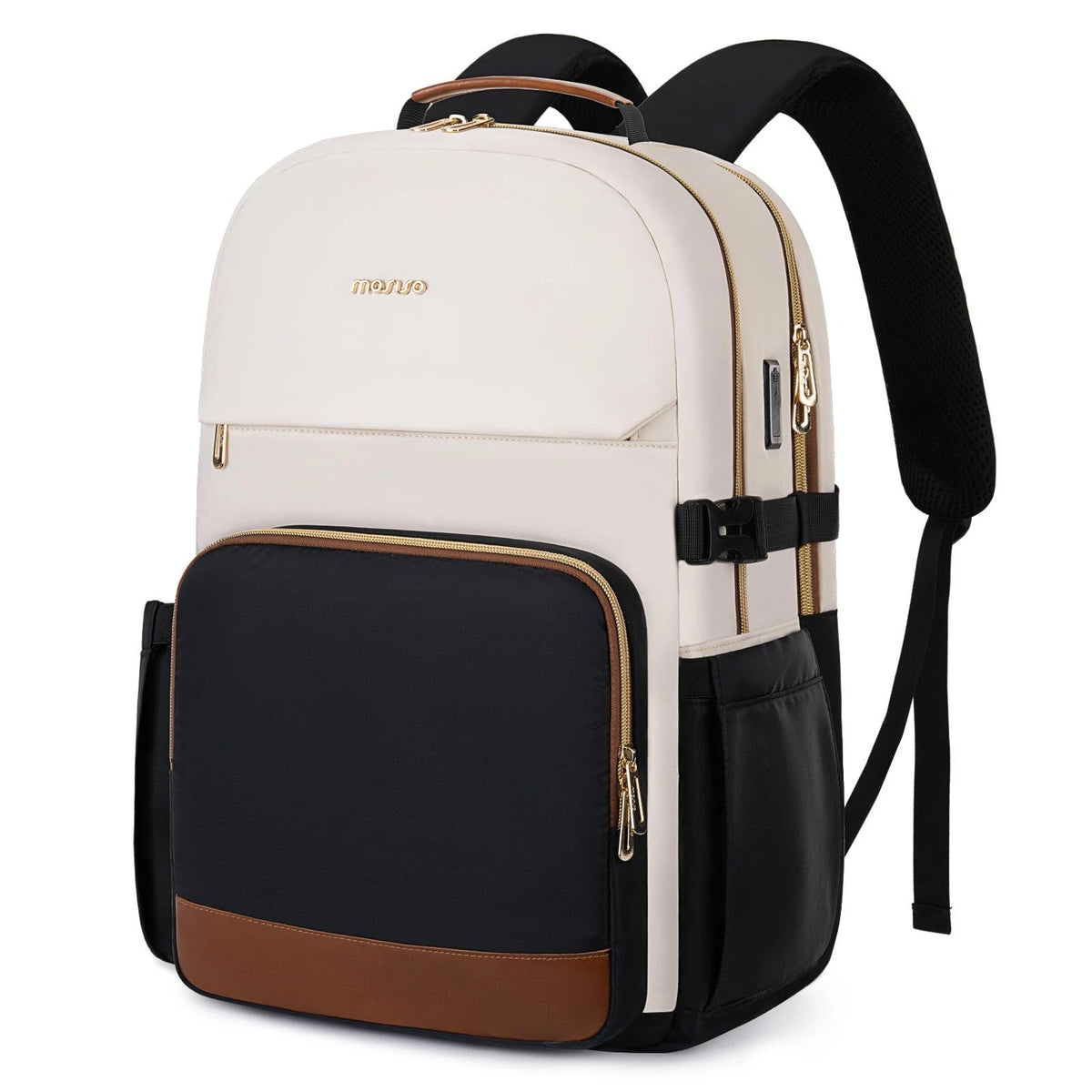 Laptop Backpack for Women 15.6-17.7 inches, Beige & Black