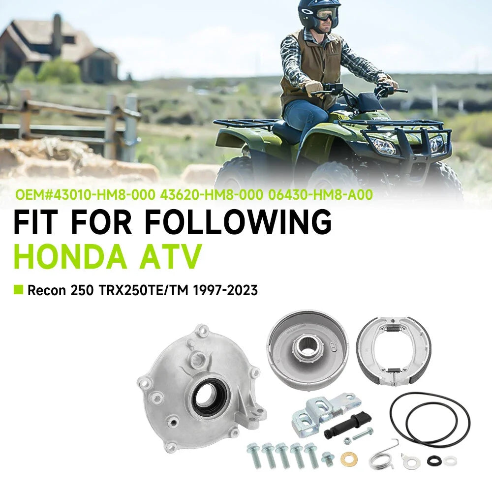 Rear Brake Drum Hub Plate Cover & Shoes Kit for Honda Recon 250 (2002–2004)