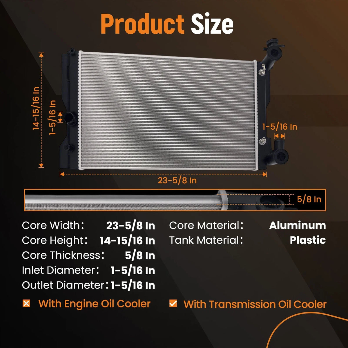 Cooling Radiator & Condenser for Toyota Corolla Matrix (2009–2017) 164100H261