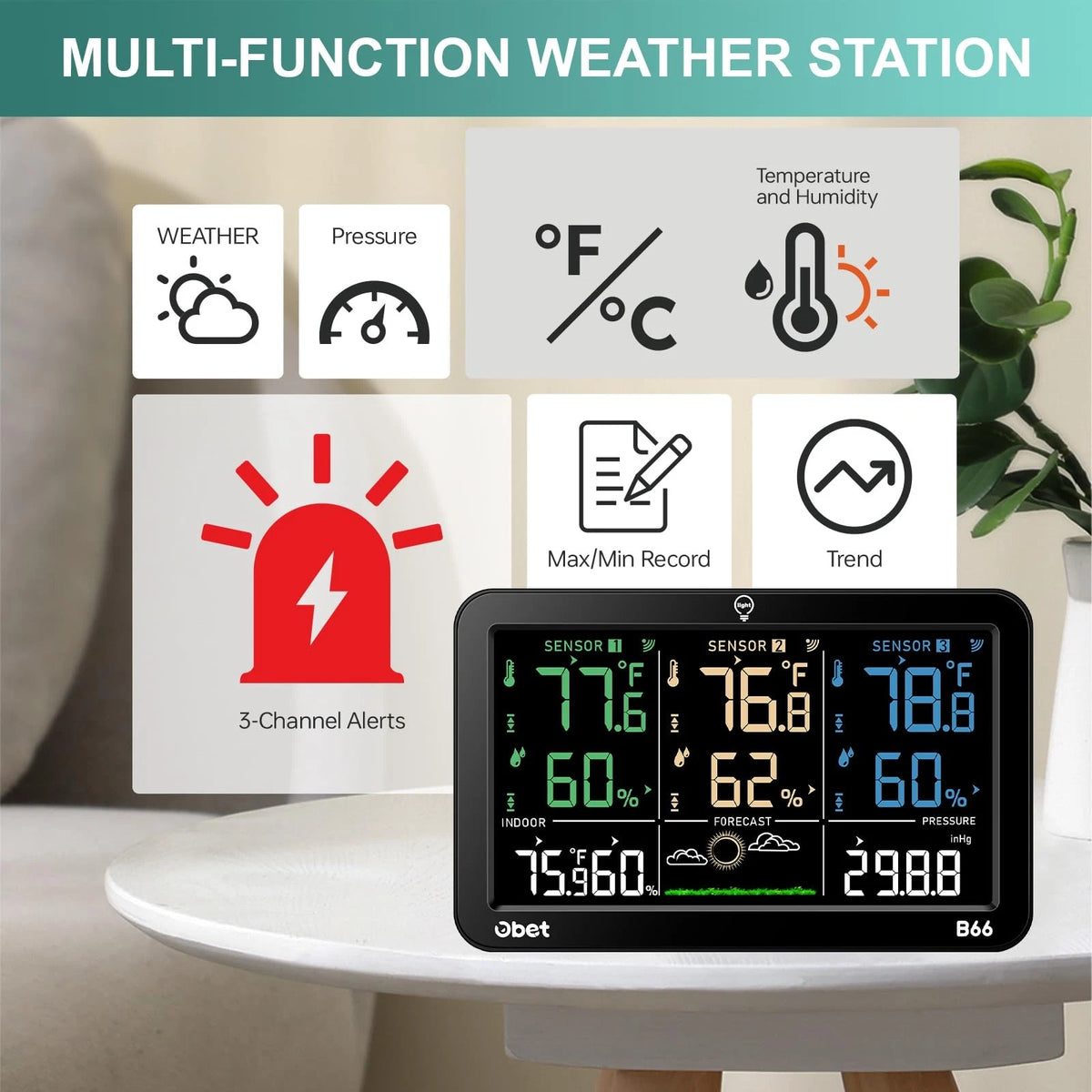 Weather Station Wireless Indoor Outdoor Thermometer for