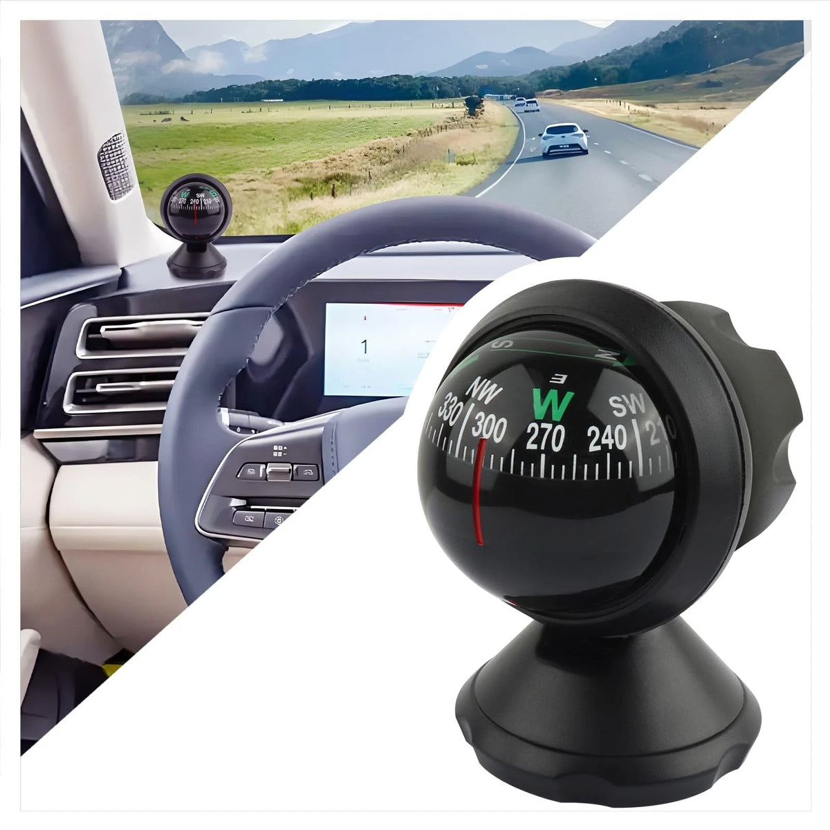 Compass for Car with Bottom Stick (3.23x2.55x2.05 inch, Black)
