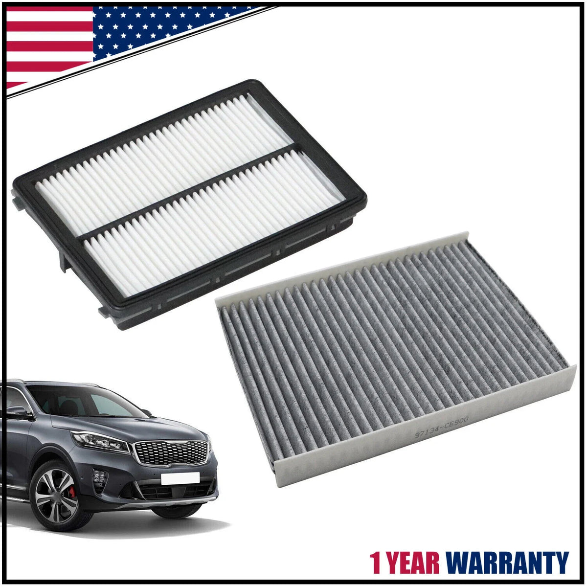 Set of 2 Carbon Cabin & Engine Air Filters for KIA Sorento (2016–2020)