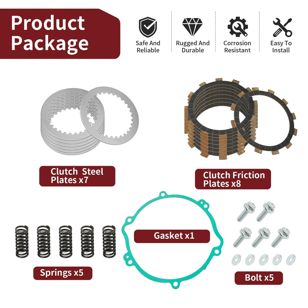 Heavy Duty Clutch Friction Plates Gasket Spring for Yamaha YZ125 (1994–2004)