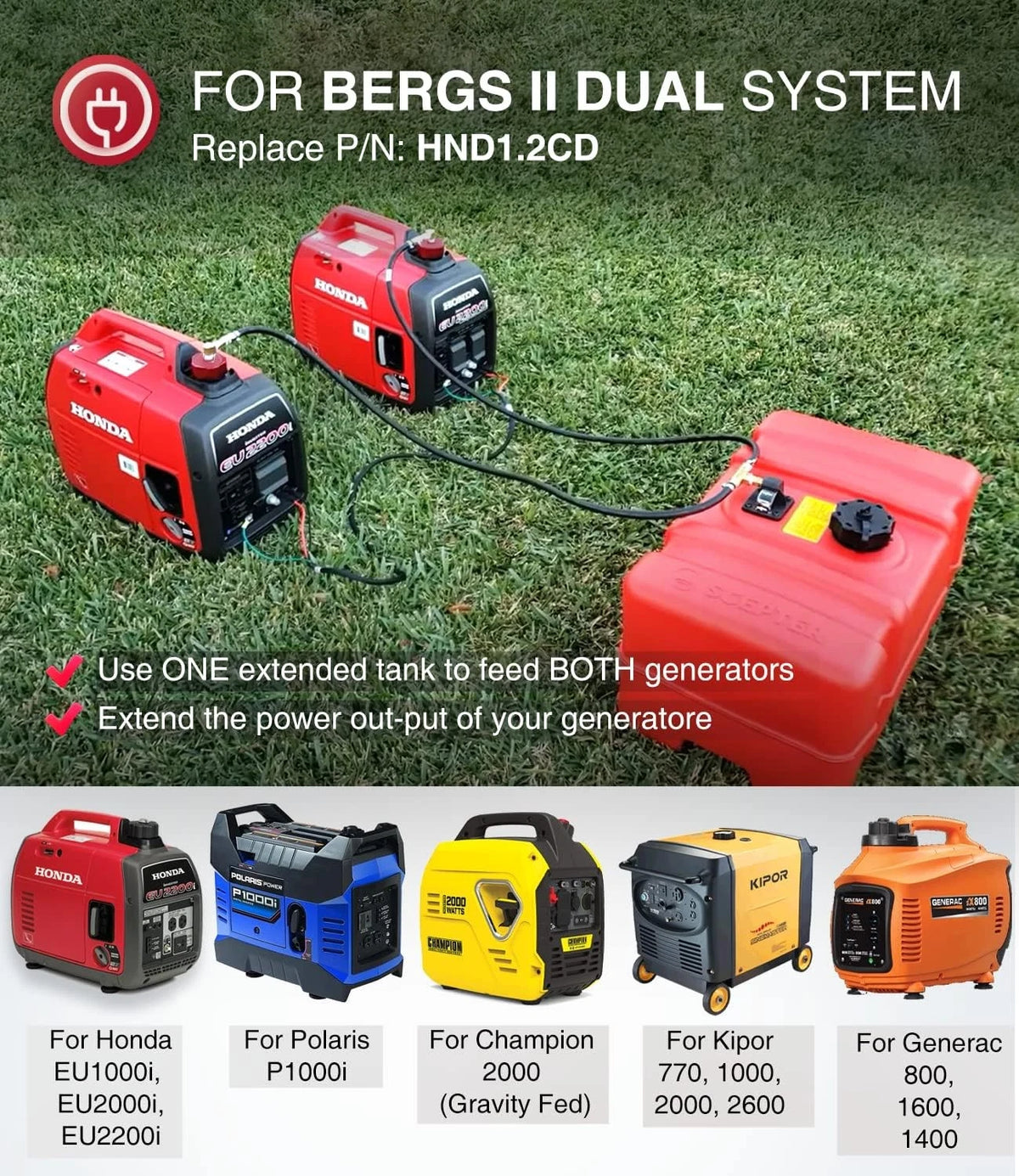 Extended Fuel Kit for Honda EU2200, EU2000, EU1000 Generators