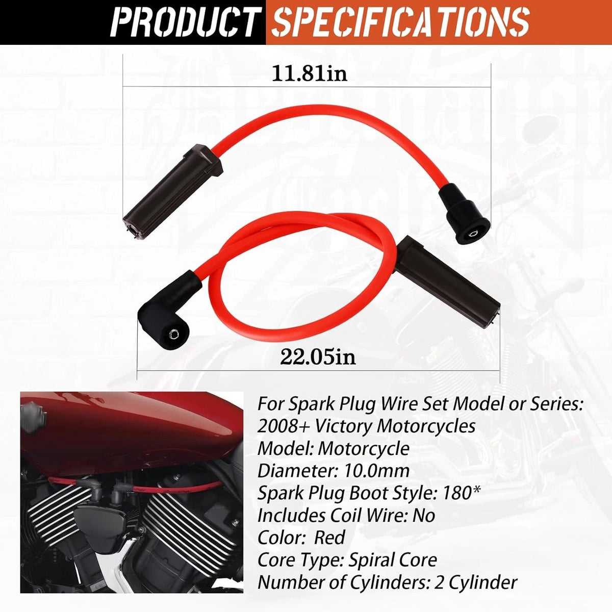 8mm Red Spark Plug Wires for Victory Motorcycles (2008–Present) 08VIC-RD-10MM