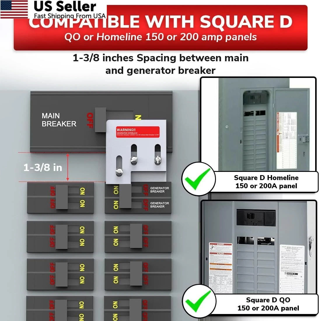 Generator Interlock Kit for Square D QO Homeline 150 200 Amp Panel
