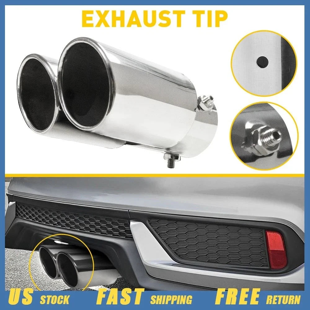 Dual Exhaust Pipe Tip Muffler for Universal Vehicles (Stainless Steel)