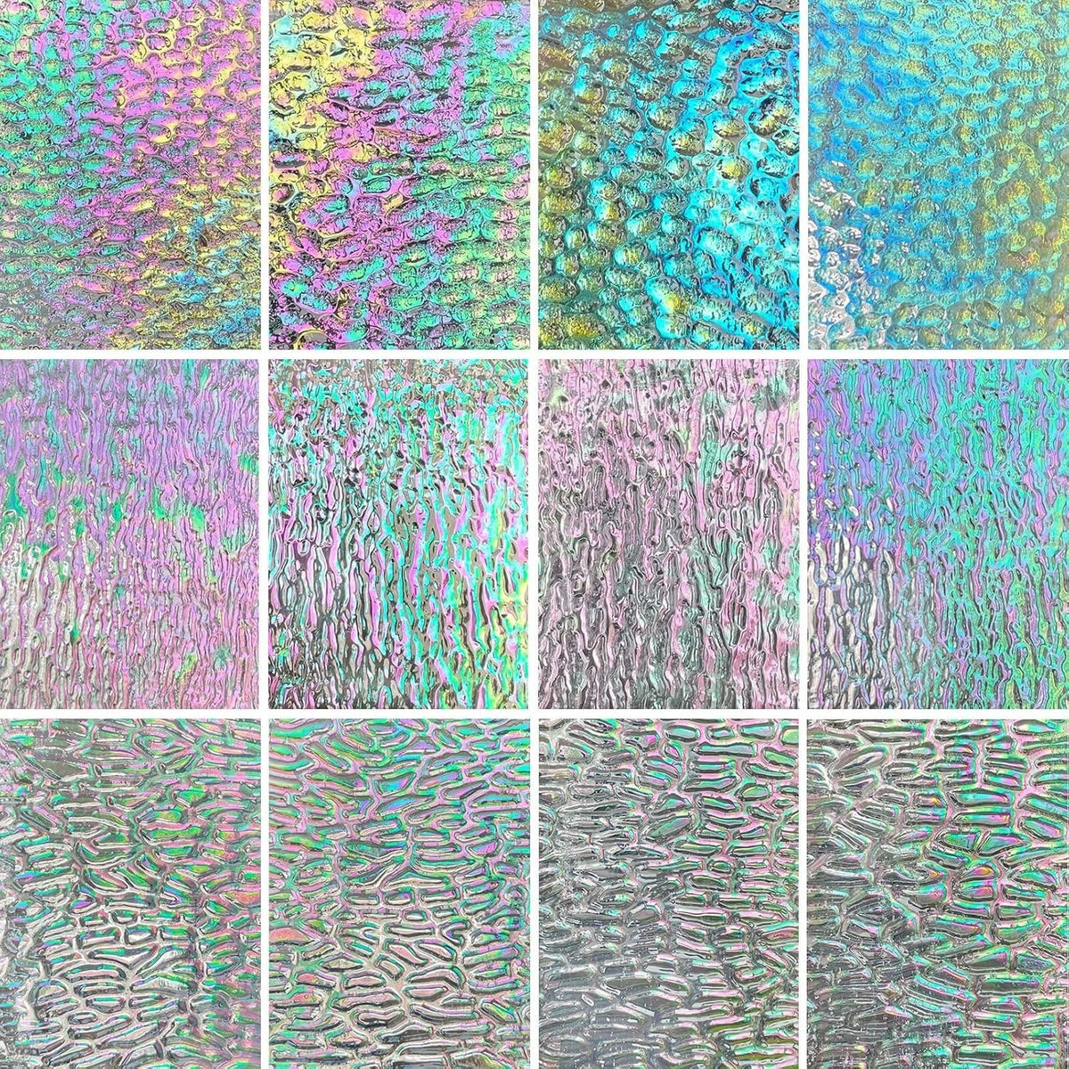 12 Sheets Iridescent Stained Glass Variety Pack - Textured Transparent