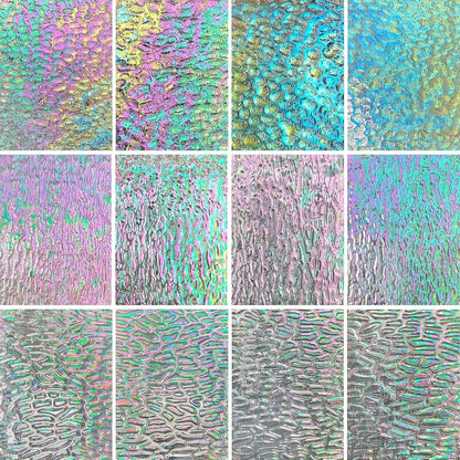 12 Sheets Iridescent Stained Glass Variety Pack - Textured Transparent