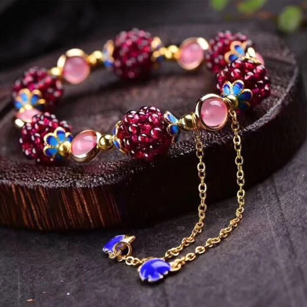 Natural Garnet Crystal Round Bead Bracelet for Women - Healing Reiki Gift