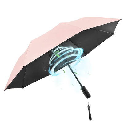 Portable Sun and Rain Umbrella with Cooling Fan, UPF 50+ Protection