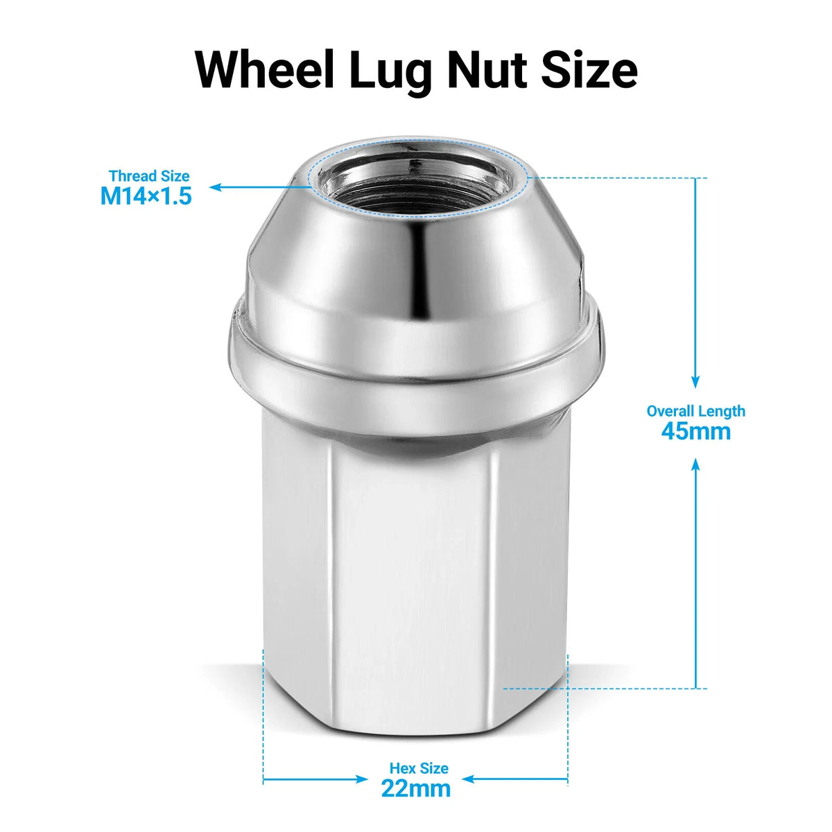 14x1.5mm Lug Nuts for 7/8" Hex Chrome (24 Pack, 1.8" Length) (Factory Style)