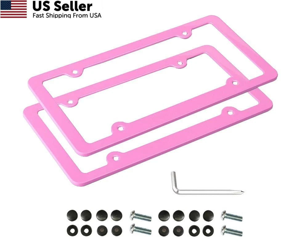 2X Pink License Plate Frame Holder for Universal American Vehicles