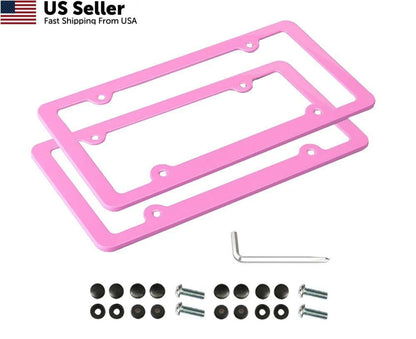 2X Pink License Plate Frame Holder for Universal American Vehicles