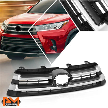 Horizontal Slats Grille with Badge Slot + Chrome Moulding for Toyota Highlander (2017–2018)