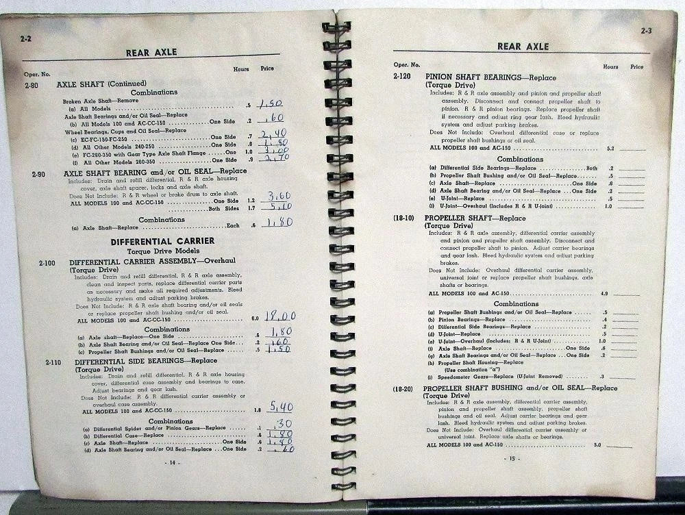 Service Hours Charges Book for 1951 GMC Truck (100-350 Models)
