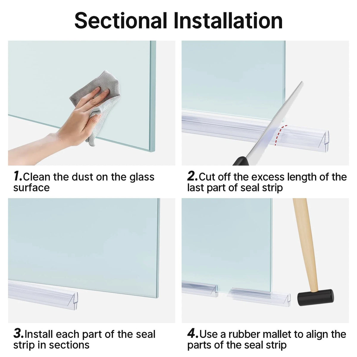 3X Shower Door Bottom Seal for 1/4 Inch Glass (15.75 Clear)