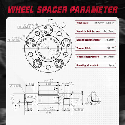 1.25 Inch 5x5 Hubcentric 1/2"x20 Wheel Spacers for Jeep Wrangler (2018–2024)