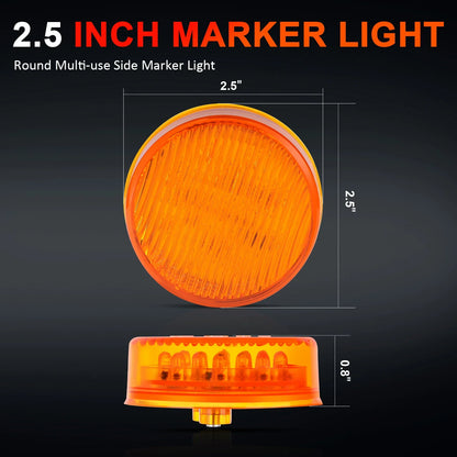 Set of 4 Yellow LED Round Side Marker Lights for Trailer Truck (2.5")