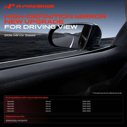 Heated Blind Spot Driver Side Mirror Glass for Hyundai Venue (2019–2023) - 87611K2320, HY1324172