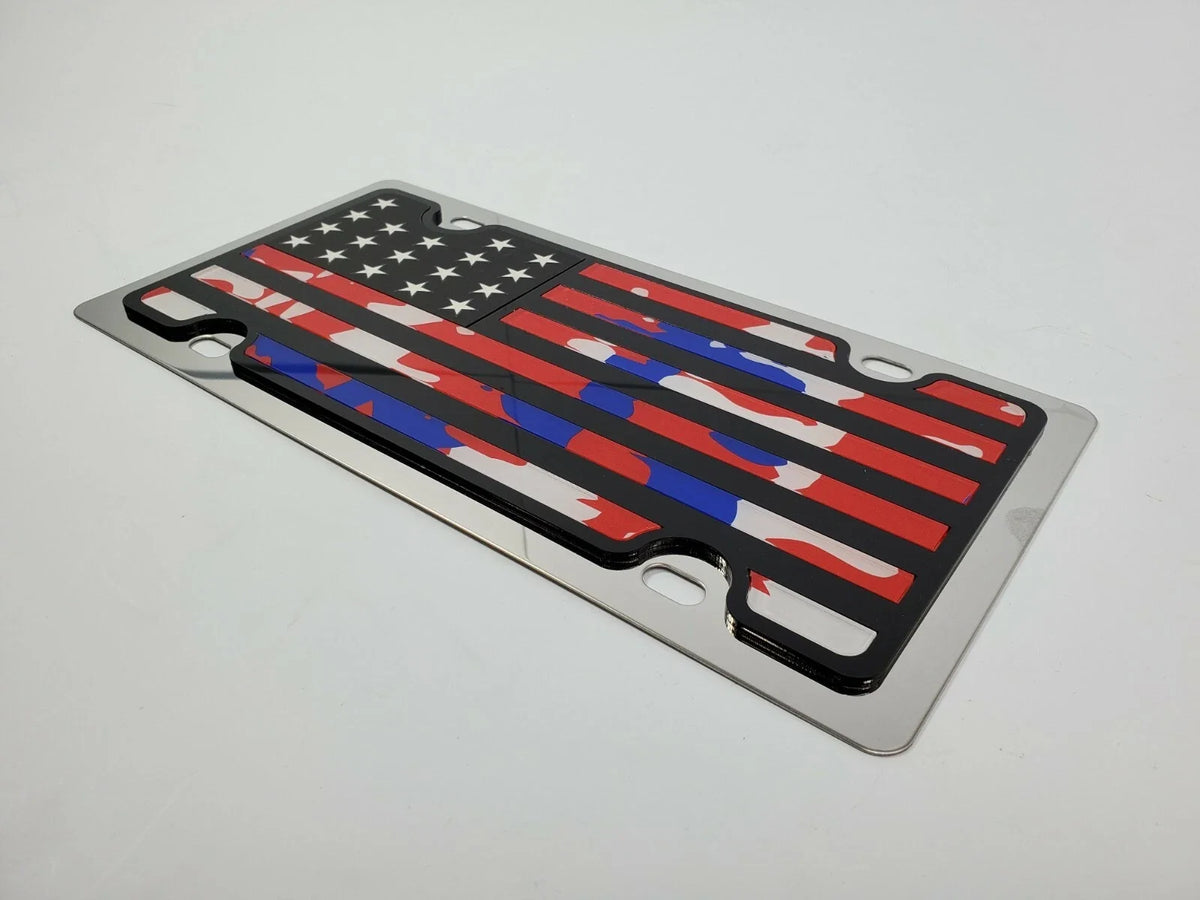 American Flag Metal Vanity License Plate Red White Blue Camo for Vehicles