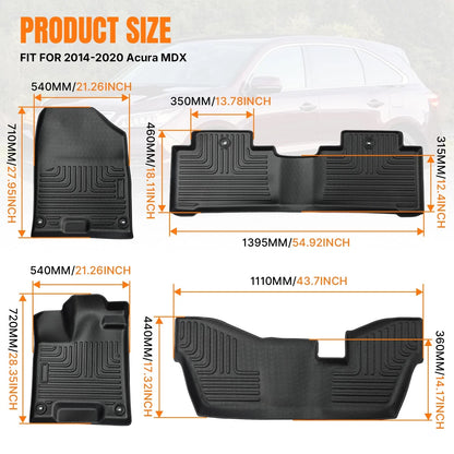 Set of 4 TPE Floor Mats Liner for Acura MDX (2014–2020) 3D All Weather