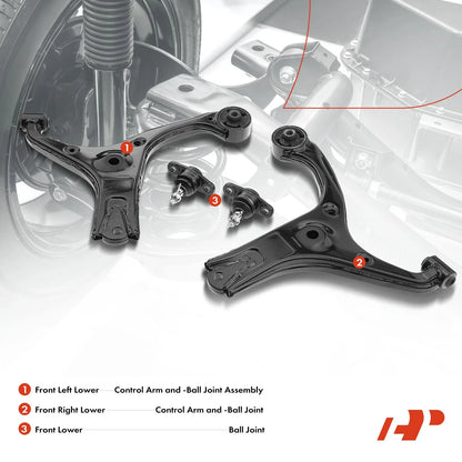 Set of 4 Front Lower Control Arms with Ball Joints for Hyundai Accent Kia Rio