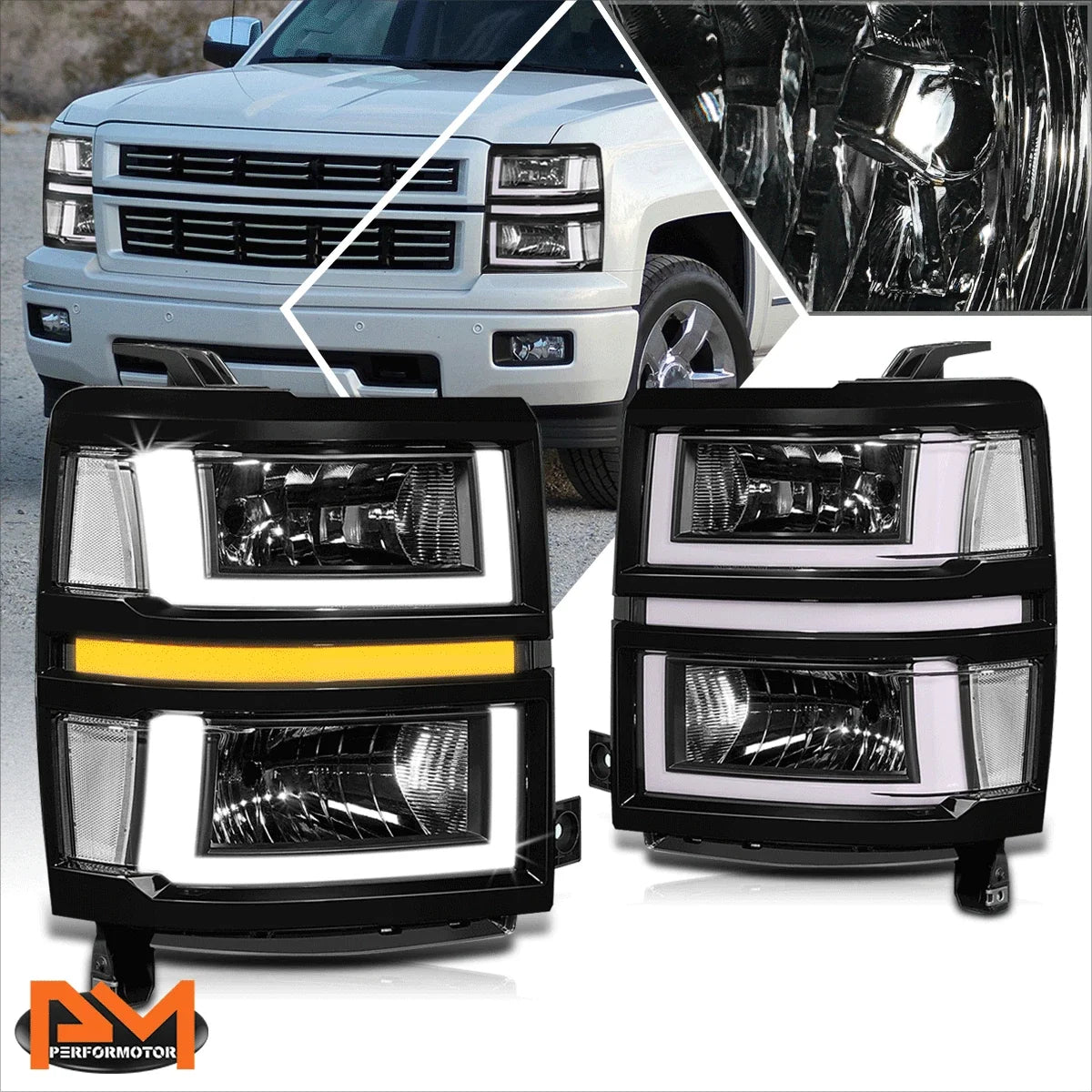U-Shape LED DRL Sequential Turn Headlights for Silverado 1500 (2014–2015)