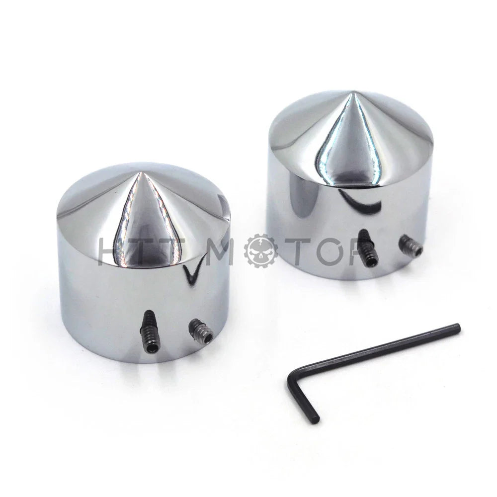 2PCS Chrome Front Axle Nut Cover Cap for Harley Softail Dyna V-Rod Touring (–)