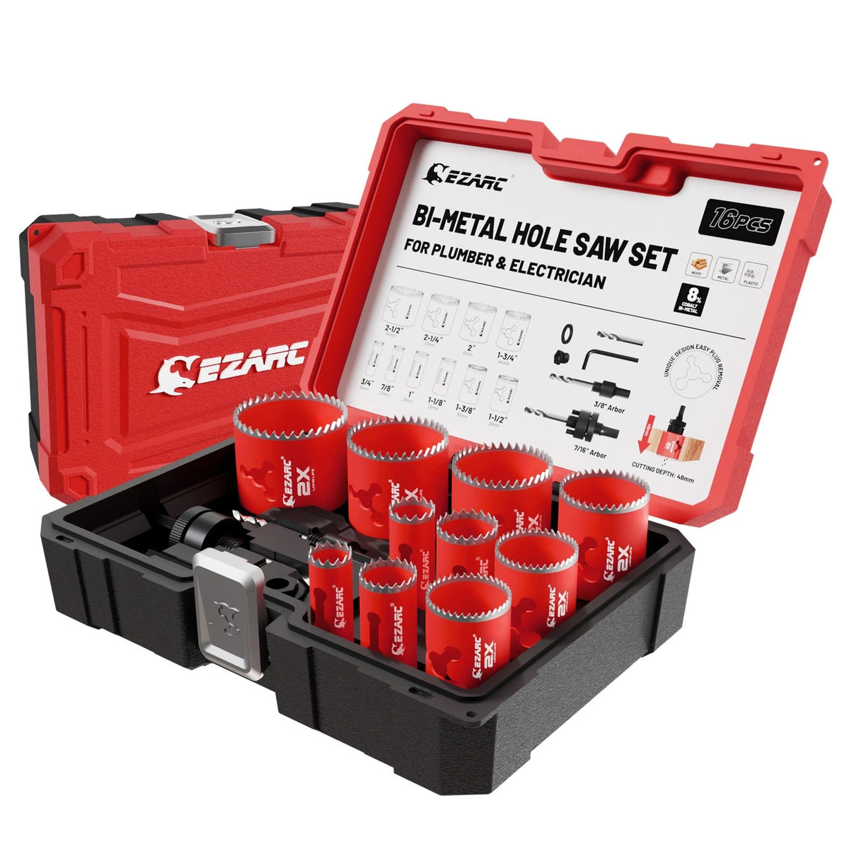 16Pc Bi Metal Hole Saw Set for Wood, Metal, Plastic Cutting