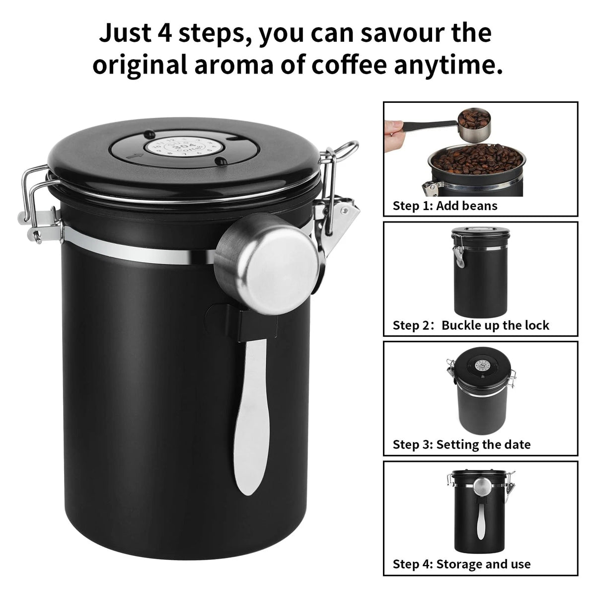 22oz Stainless Steel Airtight Coffee Canister for Coffee Beans