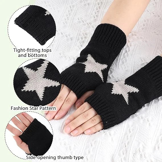 3 Pairs Fingerless Knitted Star Gloves for Autumn Winter