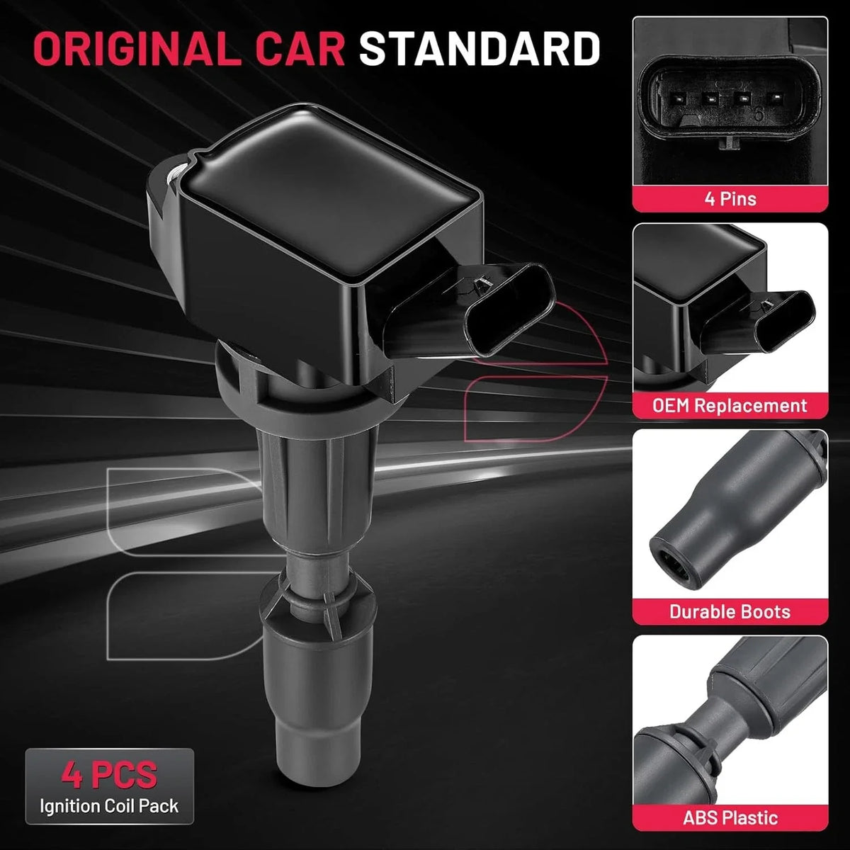 Set of 4 Ignition Coil Packs for Hyundai Sonata Kia Optima (2016–2019)