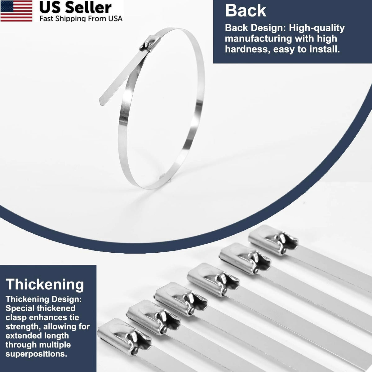 100-Pack Metal Zip Ties 11.8 Inch Heavy Duty 304 Stainless Steel