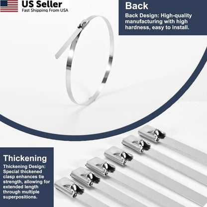 100-Pack Metal Zip Ties 11.8 Inch Heavy Duty 304 Stainless Steel
