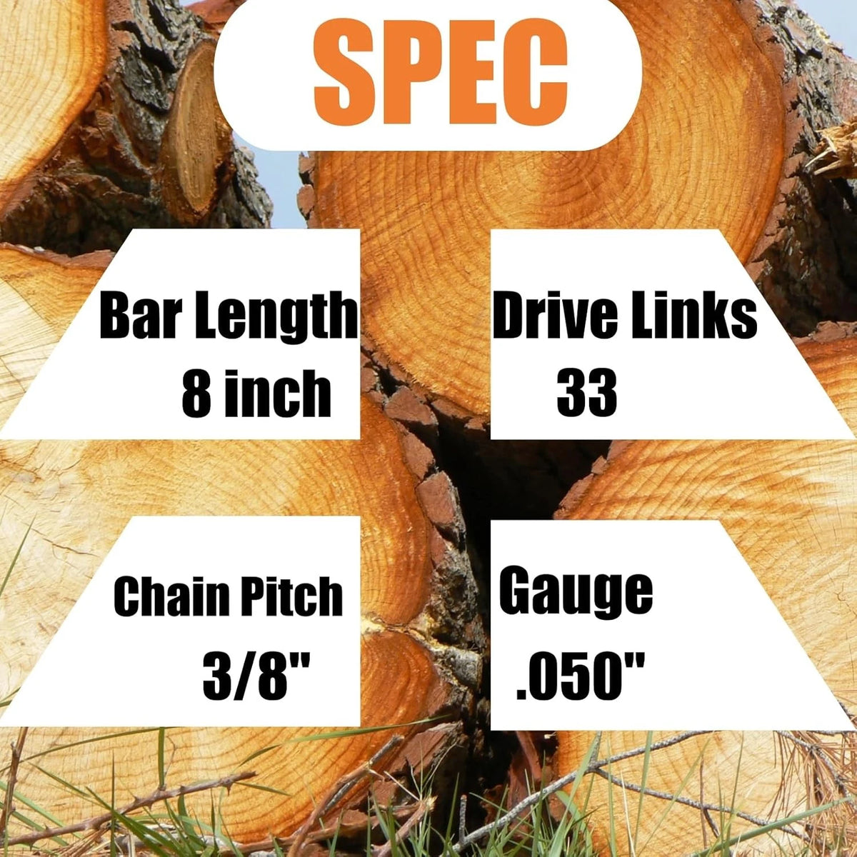4Pcs 8 Inch Chainsaw Chain 3/8" LP Pitch .050" Gauge 33 Drive Links