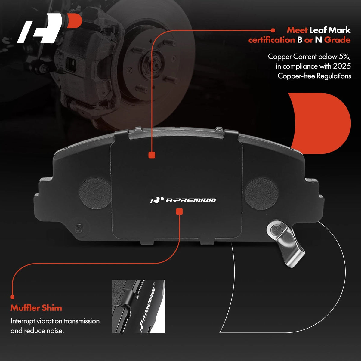 Set of 4 Front Ceramic Brake Pads for Honda Accord (2016–2017) P-1832