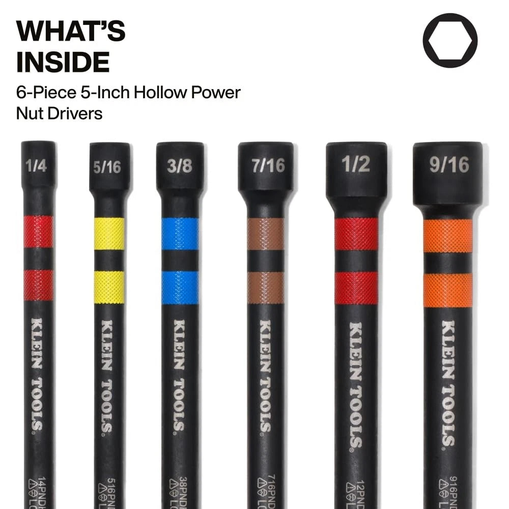 Set of 6 Magnetic Hollow Impact Nut Drivers for Klein Tools 32940