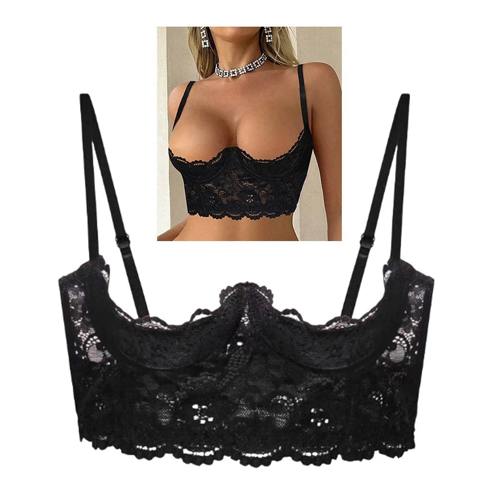 Lace Half Cup Underwired Bra for Women - Sexy Open Nipple Lingerie