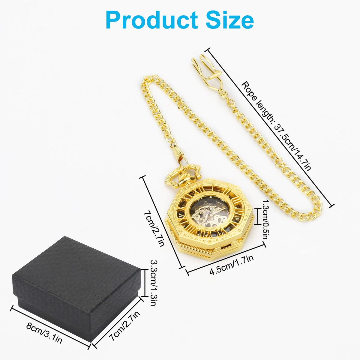 Vintage Men's Octagonal Mechanical Pocket Watch with Necklace Chain