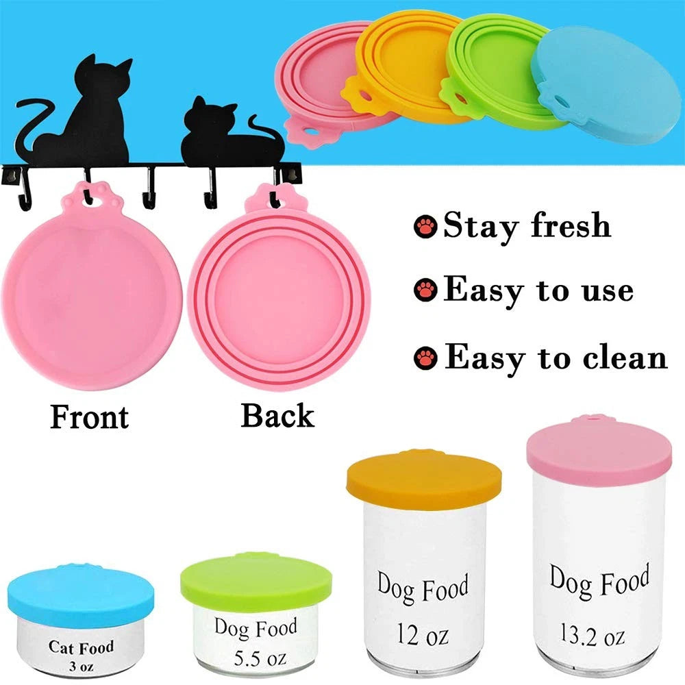 Set of 4 Silicone Pet Food Can Lids - Multiple Sizes (Blue, Green, Orange, Pink)