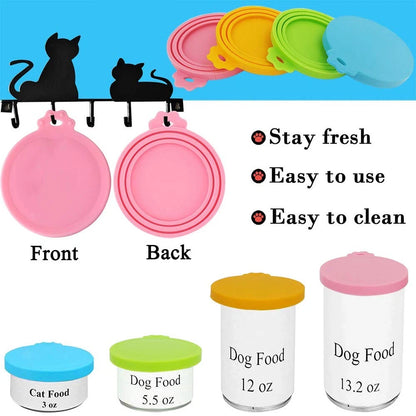 Set of 4 Silicone Pet Food Can Lids - Multiple Sizes (Blue, Green, Orange, Pink)