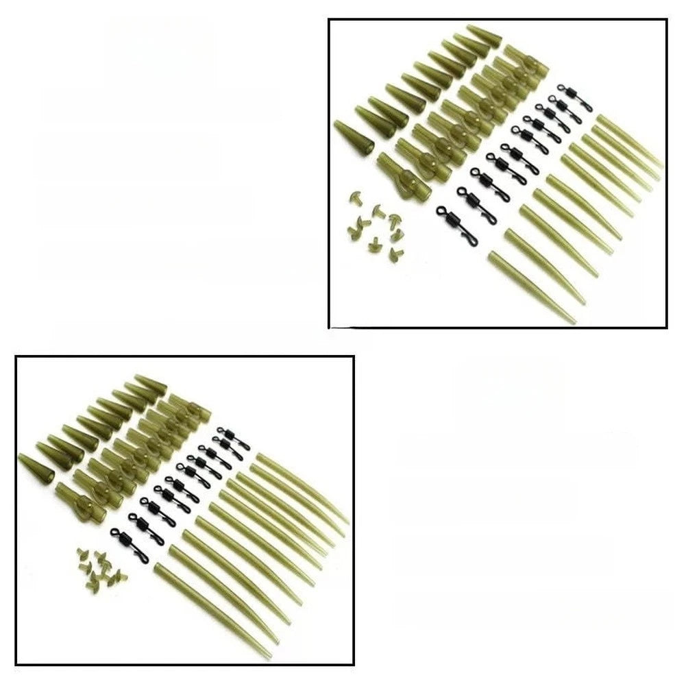 40pcs Carp Fishing Components Silicone Anti Sleeves Swivels Clips Rig Set